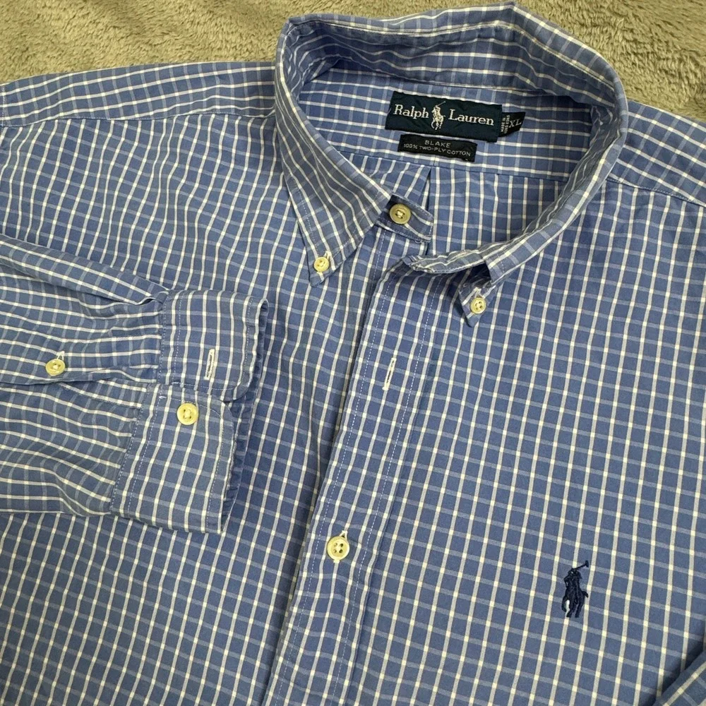 Ralph Lauren‎ Men's Long Sleeve Button Front Shirt Size XL Blue and white